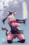  artist_request blue_eyes cat furry kunoichi ninja open_mouth sword 