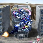  artist_request chibi dual_wielding energy_sword firing gm_(mobile_suit) gun gundam gundam_cross_dimension_0079 heart mecha mobile_suit_gundam pixie_gundam shield sword weapon 