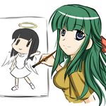  angel angel_wings commentary_request halo hidamari_sketch kaneri matsuki_miyu smile solo wings yoshinoya ||_|| 