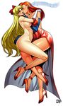  2girls aino_minako bare_shoulders bishoujo_senshi_sailor_moon blonde_hair breasts clothed_female_nude_female crossover dress elbow_gloves gloves high_heels jadenkaiba jessica_rabbit multiple_girls naughty_face nipples red_hair sailor_venus tiara tongue_out who_framed_roger_rabbit yuri 