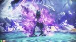  3d animated animated_gif energy looking_at_viewer mega_mewtwo_x mega_pokemon mewtwo monster nintendo pokemon pokken_tournament purple_eyes shadow_mewtwo tail transformation 