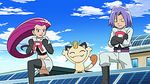  1boy 1girl animated animated_gif falling kojirou_(pokemon) meowth musashi_(pokemon) pokemon pokemon_(anime) purple_hair red_hair team_rocket wobbuffet 