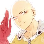  1boy bald cape doudoude_dou gloves male_focus one-punch_man saitama_(one-punch_man) smile solo zipper 