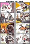  4koma :d breasts chef_hat claws cleavage comic cooking detached_sleeves dress enemy_aircraft_(kantai_collection) gooster hat horn huge_breasts kantai_collection long_hair multiple_4koma multiple_girls northern_ocean_hime open_mouth seaport_water_oni shinkaisei-kan silent_comic smile white_dress white_hair white_skin 