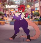  2019 absurd_res anthro beverage big_breasts big_butt big_thighs bra breast_expansion breasts butt clothed clothing dialogue didelphid digital_media_(artwork) english_text expansion eyeshadow female fur gloves_(marking) hair hi_res huge_breasts hyper hyper_breasts leggings legwear lipstick makeup mammal markings marsupial midriff multicolored_fur open_mouth panties pink_nose red_eyes red_hair smile socks_(marking) soda solo sports_bra standing stunnerpony tania_(stunnerpone) text thick_thighs tongue torn_clothing underwear voluptuous wide_hips 