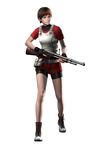  alternate_costume bulletproof_vest capcom full_body gun headband official_art rebecca_chambers resident_evil resident_evil_0 short_hair simple_background solo weapon 