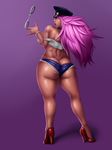  artist_request ass breasts cuffs handcuffs high_heels large_breasts lips poison_(final_fight) purple_hair thick_thighs 