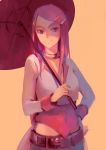  1girl 3four anemone_(eureka_seven) belt breasts collar eureka_seven eureka_seven_(series) hair_ornament hairclip long_hair pink_hair purple_eyes solo 