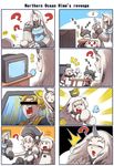  4koma :3 :d ? apron bar_censor black_gloves censored choker claws comic destroyer_hime detached_sleeves dragon_ball dragon_ball_z dress enemy_aircraft_(kantai_collection) gloves gooster headgear highres horns identity_censor kamehameha kantai_collection mittens multiple_4koma multiple_girls northern_ocean_hime open_mouth purple_eyes seaport_hime shinkaisei-kan side_ponytail silent_comic sleeping smile son_gokuu super_saiyan sweat television v-shaped_eyebrows watching_television white_dress white_hair white_skin zzz 