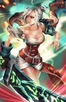  alice_jing bare_shoulders breasts cleavage glowing glowing_weapon grey_hair huge_sword league_of_legends riven_(league_of_legends) single_glove sword weapon 