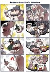  4girls 4koma :d ? ^_^ admiral_(kantai_collection) aircraft airplane armored_aircraft_carrier_oni bar_censor battleship_hime big_boss blue_eyes censored closed_eyes comic dress enemy_aircraft_(kantai_collection) eyepatch gooster headband headgear highres holding horns identity_censor kantai_collection metal_gear_(series) mittens multiple_4koma multiple_girls mutsu_(kantai_collection) nagato_(kantai_collection) northern_ocean_hime o_o open_mouth ponytail re-class_battleship red_eyes seaport_hime shinkaisei-kan silent_comic smile spoken_ellipsis sweat tearing_up white_dress white_hair white_skin wo-class_aircraft_carrier x_x 