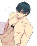  2boys back_hair black_hair blush multiple_boys nipples nude pecs penis restrained sanada_gen&#039;ichirou sanada_gen'ichirou short_hair sweat tennis_no_ouji-sama yaoi 