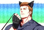  1boy albert_wesker animal_ears blonde_hair brown_hair cat_ears kasutera leash male_focus resident_evil short_hair solo tagme 