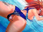  1girl ass azuma_kamimura back breasts cara_the_blood_lord female large_breasts lilith-soft one-piece_swimsuit photoshop pussy swimsuit vibrator water 
