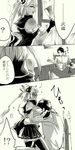  1boy 1girl ? admiral_(kantai_collection) anno88888 bad_id bad_pixiv_id between_breasts blush breasts comic desk glasses head_between_breasts kantai_collection monochrome papers surprised tan thighhighs 