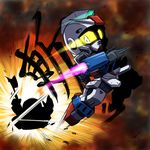  artist_request axe chibi explosion gundam gundam_cross_dimension_0079 mecha mobile_suit_gundam pixie_gundam weapon 