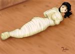  bandage bdsm black_hair blush bondage bound headdress mummification mummy scared 