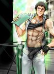  1boy abs bulge coach idolmaster idolmaster_2 male_focus muscle pecs shingen_seiji solo steam sweat teacher underwear undressing 