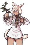  1girl blush bottomless cat_ears cat_tail facial_mark final_fantasy final_fantasy_xiv green_eyes no_pants open_mouth puroburebu-dan slit_pupils solo tail wand white_hair y&#039;shtola y'shtola 