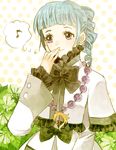  1girl ange_serena blue_hair capelet dress flower frills jewelry long_hair necklace ponytail purple_eyes ribbon smile tales_of_(series) tales_of_innocence 
