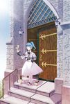  1girl ange_serena bird blue_eyes blue_hair capelet dress frills jewelry long_hair necklace pantyhose ponytail ribbon shoes tales_of_(series) tales_of_innocence 