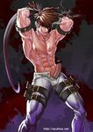  1boy abs cigarette erection guilty_gear looking_at_viewer male_focus muscle naughty_face pecs penis smoke sol_badguy solo tagme topless undressing 