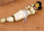  ankh bandage bdsm belt black_hair bondage bound mask mummification mummy sash wig 