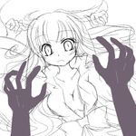  1girl ange_serena breasts cleavage dress long_hair monochrome open_mouth ribbon tales_of_(series) tales_of_innocence 