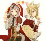  2girls animal_ears animal_tail artist_request blonde_hair breasts female fire_emblem fire_emblem_if kinu_(fire_emblem_if) long_hair multiple_girls nintendo red_eyes smile velour_(fire_emblem_if) white_hair 