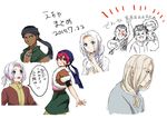  alfreed_(arslan_senki) aqua_eyes arslan arslan_senki bandanna bare_shoulders blood blue_eyes breasts dark_skin daryoon dress earrings fur genderswap gieve jaswant jewelry narsus nosebleed purple_eyes red_eyes red_hair short_hair smile white_hair 