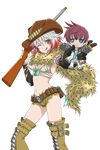  1girl alternate_costume asbel_lhant black_gloves breasts cowboy_hat fur_trim gloves hat hot_pants large_breasts mecha-asbel mecha_asbel multicolored_hair pascal red_hair scarf short_hair shorts smile staff tales_of_(series) tales_of_graces tongue tongue_out toy two-tone_hair western white_hair wink yellow_eyes 