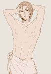  1boy bangs brown_background hands_in_hair lips looking_at_viewer male_focus moinu naked_towel parted_lips shinkai_hayato simple_background solo towel wet wet_hair yowamushi_pedal 