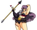  1girl indivisible long_hair muscle muscular phoebe_(indivisible) purple_hair red_eyes weapon 