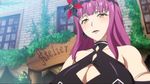  1girl animated animated_gif areola breasts huge_breasts kaneko_hiraku lady_j long_hair nail_polish purple_hair smile solo valkyrie_drive valkyrie_drive_-mermaid- 