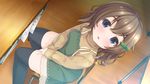  1girl artist_request black_legwear blue_eyes blush brown_hair fukami_nonoka game_cg looking_at_viewer marble_candy_soft short_hair solo tagme thighhighs tsuushinbo_~mama_ni_mo_naisho_no_jikanwari~ 