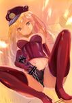  1girl artist_request blonde_hair boots elbow_gloves femdom gloves hat long_hair looking_at_viewer looking_down navel red_boots red_gloves shida_(ddfd) strap-on yellow_eyes 