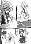  4koma :d barefoot bed bedwetting braid carol_malus_dienheim comic dreaming embarrassed garie_tuman greyscale hair_between_eyes headband kouji_(kari) long_hair monochrome multiple_girls open_mouth pale_face pee peeing peeing_self senki_zesshou_symphogear sharp_teeth short_hair sleeping smile teeth toilet_use translation_request very_long_hair wide-eyed 