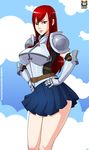  1girl armor breasts cloud clouds erza_scarlet fairy_tail female hands_on_hips kyoffie large_breasts long_hair red_eyes red_hair skirt smile solo 