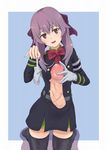  1boy 1girl gloves hair_ribbon handjob hiiragi_shinoa military_uniform owari_no_seraph penis purple_hair ribbon 