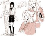  3boys adjusting_hair bob_cut brush brushing_another&#039;s_hair hair_brush hair_brushing hair_down hairdressing hanamura_shouma idolmaster idolmaster_side-m kagura_rei long_hair male_focus multiple_boys ponytail ponzu_(beetle_burner) shorts smile tsuzuki_kei 