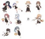  6+girls alternate_costume apron arare_(kantai_collection) arashio_(kantai_collection) asagumo_(kantai_collection) asashio_(kantai_collection) ascot ass back beret black_hair black_legwear black_ribbon black_skirt blonde_hair blue_eyes blue_hair braid breasts brown_eyes brown_hair brown_neckwear cafe coffee cup double_bun food foreshortening from_above full_body gradient_hair green_hairband grey_eyes grey_hair hair_bun hair_ribbon hairband hat holding holding_tray kantai_collection kasumi_(kantai_collection) kneehighs kneeling light_brown_hair long_hair looking_at_viewer menu michishio_(kantai_collection) minegumo_(kantai_collection) multicolored_hair multiple_girls ooshio_(kantai_collection) open_mouth pantyhose perspective plate pleated_skirt pot puffy_short_sleeves puffy_sleeves ribbon rice shirt short_hair short_sleeves short_twintails side_ponytail silver_eyes silver_hair simple_background single_braid skirt small_breasts smile solo text_focus tray tun twin_braids twintails waist_apron waitress wavy_hair white_background white_hair white_legwear white_shirt yamagumo_(kantai_collection) yellow_eyes 