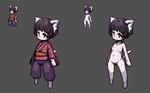  artist_request black_hair cat furry japanese_clothes nipples nude omunikin original purple_eyes pussy short_hair solo 