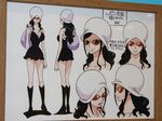  1girl back black_hair breasts character_sheet dress female hat inoue_eisaku large_breasts long_hair nico_robin official_art one_piece photo settei smile sunglasses turnaround 