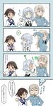  3girls 4koma :i ;d ? blush brown_hair closed_eyes comic damage_numbers dreaming drooling eila_ilmatar_juutilainen flying_sweatdrops green_hair hands_on_own_chest homare_(homaredai) long_hair military military_uniform miyafuji_yoshika multiple_girls neckerchief o3o one_eye_closed open_mouth purple_eyes sailor_collar sanya_v_litvyak short_hair silver_hair smile speech_bubble strike_witches tapping translation_request uniform world_witches_series 