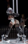  6+girls areolae arms_behind_back artist_name bent_over black_legwear blindfold blonde_hair bound bound_arms bound_legs breasts breasts_apart covered_navel dark_background dildo feather-trimmed_sleeves gagged gloves highres imminent_rape leotard leotard_aside multiple_girls nier_(series) nier_automata nipples short_hair silver_hair smile standing strap-on the_kite thick_thighs thigh_gap thighhighs thighs white_gloves white_legwear wide_hips yorha_infantry_squad_commander yorha_no._2_type_b 