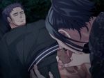  2boys age_difference black_hair fellatio haru_(no,_thank_you_!!!) inui_kouichi licking long_hair male_focus multiple_boys no,_thank_you_!!! oral outdoors penis ponytail saliva short_hair testicles tree uncensored yaoi 