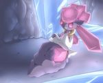  blush crystal diancie dress dress_lift kazejin_(kajinchu) lying pokemon pokemon_xy red_eyes 