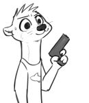  :3 anthro clothed clothing fuel_(artist) greyscale gun half-length_portrait handgun head_tuft holding_object holding_weapon male mammal monochrome mustelid oliver_(fuel) otter pistol portrait ranged_weapon reaction_image shirt simple_background smile solo sweat sweatdrop tank_top weapon whiskers white_background 