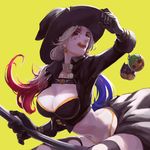  1girl blonde_hair breasts choker cleavage dc_comics halloween harley_quinn lipstick makeup skirt twintails witch_hat 