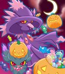  candy cloud halloween jack-o&#039;-lantern jack-o'-lantern lollipop maiko_(moko) misdreavus mismagius moon night pokemon pokemon_dppt pokemon_gsc pumpkin 